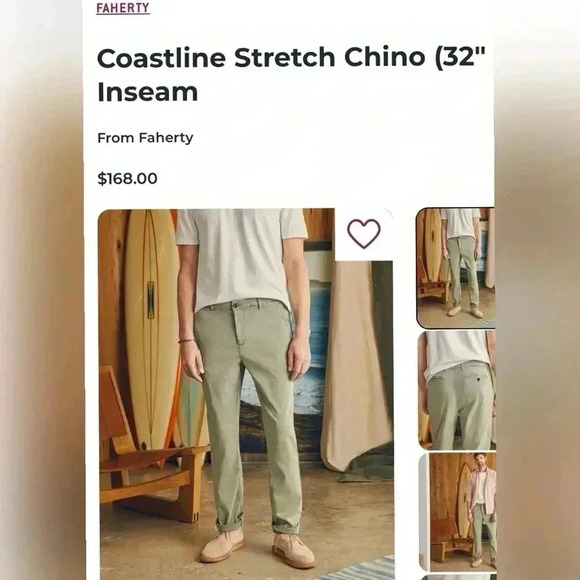 Faherty
Coastline Stretch Chino Mountain Olive Size 29 (30”
Inseam) - Picture 3 of 8